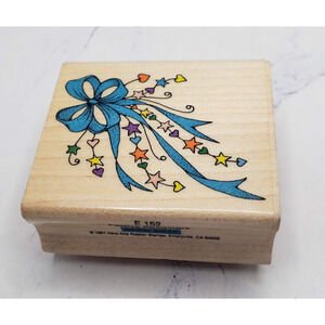 Hero Arts Festive Streamers Bow With Stars Wood Mounted Rubber Stamp E152